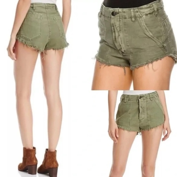 FREE PEOPLE - Raw and Patched Standoff Denim Shorts Moss Green Size 12 - Picture 7 of 8